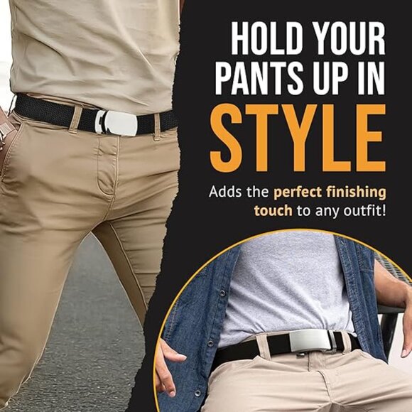 Hold’Em Mens Military Canvas Webbing Belts Slider Buckle Adjustable - Black - Picture 2 of 7